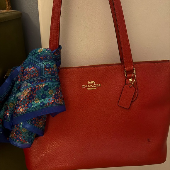 Coach Handbags - COACH Red Leather Tote with Gold Logo